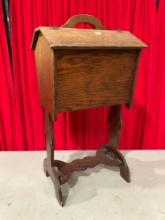 Vintage Wooden Free-Standing Magazine Holder. Storage Tool Box w/ Handle. Stands 28" Tall. See pi...
