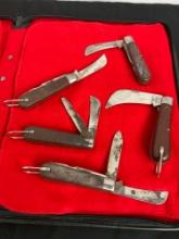 5x Multi Bladed Klein Tools Folding Blade Pocket Knives w/ wood handles - See pics