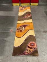 Vintage wool Orange & Brown Hallway Rug w/ Color Block Paisley Pattern. Measures 172" x 30.5" See