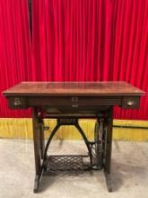 Antique German Pfaff Sewing Machine Model 31 in Wooden Table w/ Treadle Cabinet & Repair Kit. See