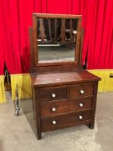 Vintage Miniature Child's or Doll's Wooden Vanity w/ Revolving Mirror, 4 Drawers & Glass Knobs. See