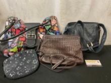 Group of 4 Purses, Pair of Ganson SF Purses, Handbeaded Black Handbag, Leather Sydney Love