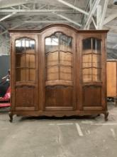 Vintage Tiger Oak China Display Cabinet w/ 3 Glass Fronted Doors. Locked, No Key. As Is. See pics.