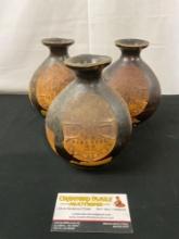 Trio of Prohibition era Wing Lee Wai Hong Kong Ng Ka Py Liquor Bottles, Glazed Brown Porcelain