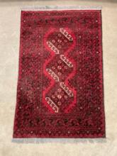 Vintage Persian or Afghani Hand Woven Red & Black Wool Tapestry Rug w/ Intricate Pattern. See pics.