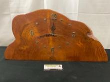 Vintage 1970s style Red wood? Log Wood Slab Lacquered/Varnished Mantel Clock
