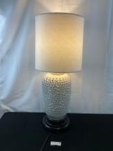 Vintage Reticulated White Porcelain Blanc De Chine Lamp from Japan w/ Large Shade