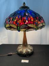 Tiffany Style Stained Glass Lamp, Butterfly & Multicolor Glass Shade, 28 inches tall, 6 socket