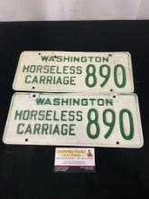 Pair of Vintage 1950s Washington State Horseless Carriage 890 License Plates