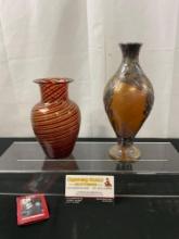 High End Pair of Vases, Murano La Fornasotta Spiral Vase & Loetz Silver Overlaid Iridescent Vase