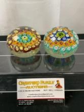 Pair of Acker And Jablow Concentric Millefiori Glass Paperweights, Murano Glass
