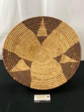 Native American Handwoven Basket, 20 inches in diameter, Two toned reeds