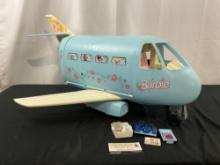 Vintage 1999 Mattel Barbie Jumbo Jet Plane Play Set, movable chairs, trays, and more