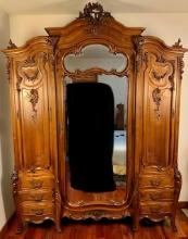 Louis XV antique mirrored front Armoire cabinet with incredible detailing and ornate features