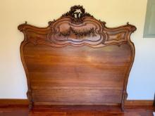 Louis XV antique heavily detailed ornate Queen size bed frame - headboard, footboard and rails