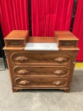 Antique Victorian Walnut or Mahogany Dresser w/ 5 Drawers & Marble Top. Excellent Condition. See