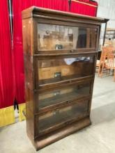 Antique Viking 4-Tier Oak Modular Barrister Bookcase w/ Fold-Away Glass Fronted Drawers. See pics.