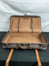 Vintage Leather Luggage W/ Metal Locks & Leather Straps - See pics
