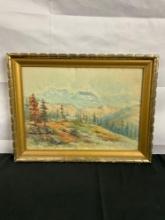 Stunning Vintage Mountainside Landscape Watercolor in gilded frame - by Jessie Winston Palmer