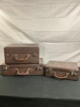 3pc Vintage Leather Luggage Set w/ Lined & Padded Interior - One includes built in mirror - See p...