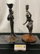 Antique Silver Plated Single Candlestick Holders, Figural Women, 1x Walker & Hall piece