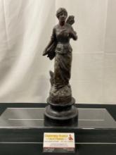 Vintage Hollow Cast Bronze Statue, Woman Marked Bucheronne on Wooden Stand