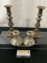 Vintage Candlestick Holders, Reed & Barton Sterling Silver Reinforced & Weighted & 2x English Brass
