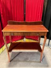Antique 2-Tier Oak Side or Hall Table w/ Drawer, Beautiful Glass Knobs & Gorgeous Grain. See pics.