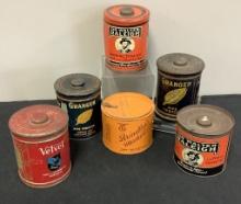 6 Tobacco Cans - Granger, Velvet, Sir Walter Raleigh Etc., See Photos For C