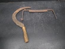 Wooden Handle Scythe and Draw Knife-Barn Find