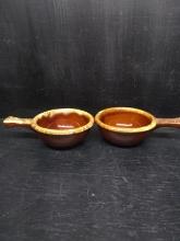 Pair Brown Glaze Handle Pottery Bowls