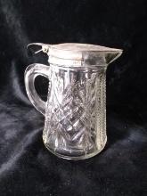Pressed Glass Syrup Pitcher with Aluminum Lid