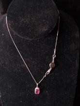 Sterling Silver Necklace with Sterling Silver and Pink Rhinestone Pendant