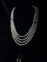 Faux 4 Strand Necklace with Matching Earrings