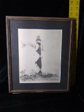 Artwork-Framed and Matted Pen & Ink -Cape Lookout Lighthouse 25/200 signed J Martin Tomlin