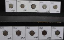 10 ALL DIFFERENT DATE 3 CENT NICKELS