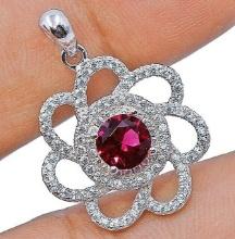 1 CT RUBY & WHITE TOPAZ STERLING SILVER PENDANT