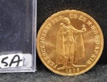 RARE 1908 HUNGARY 100 KORONA GOLD COIN