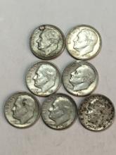 Roosevelt Silver Dime Lot 7 90% Silver Dimes Nice Lot