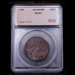 ***Auction Highlight*** 1798 2nd Hair Draped Bust Large Cent 1c Graded ms62+ bn By SEGS (fc)