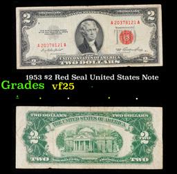 1953 $2 Red Seal United States Note Grades vf+