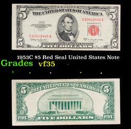 1953C $5 Red Seal United States Note Grades vf++