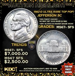 ***Auction Highlight*** 1982-d Jefferson Nickel Ultra Rare TOP POP! 5c Graded GEM++ 5fs By USCG (fc)