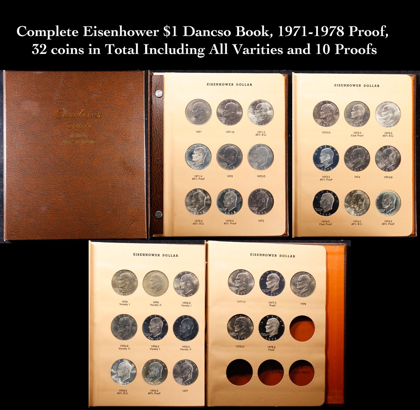 Complete Eisenhower $1 Dancso Book, 1971-1978 Proof, 32 coins in Total Including All Varities and 10
