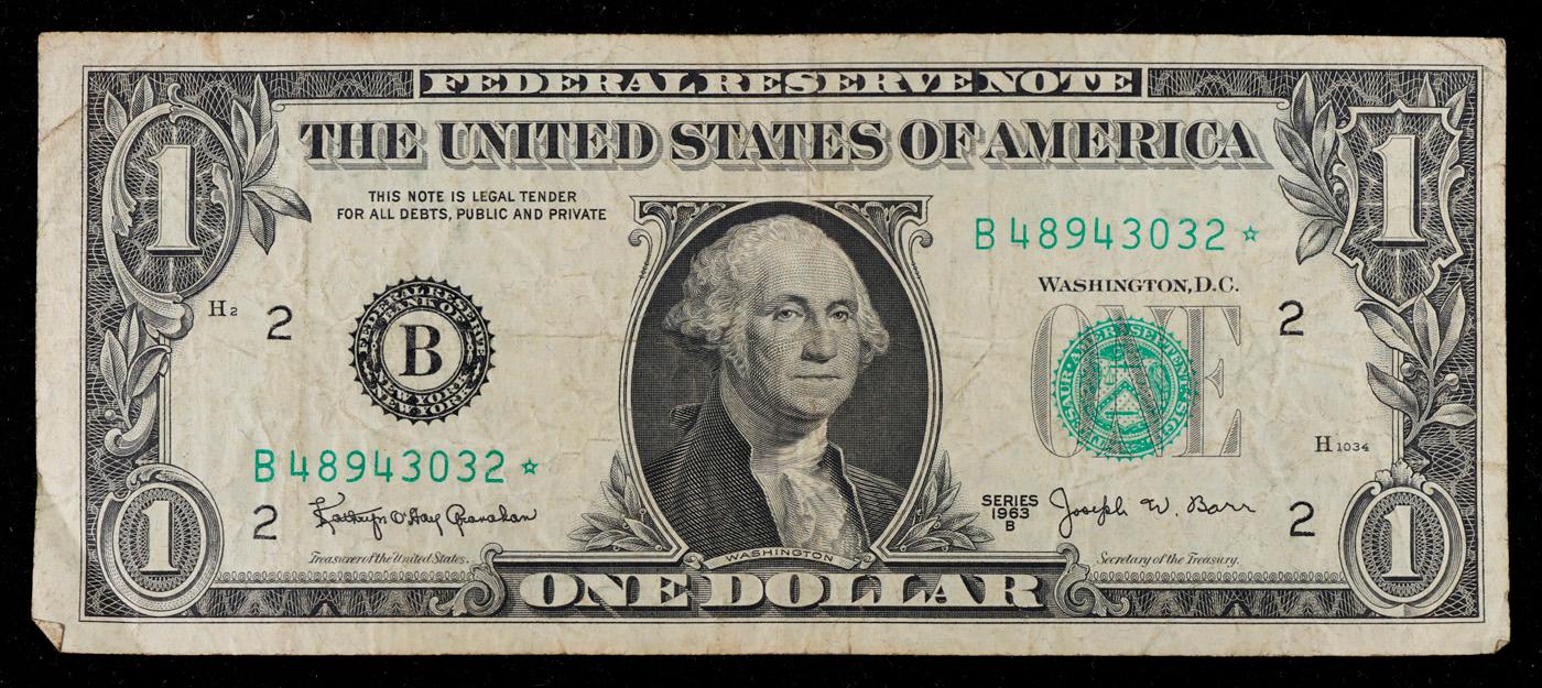 **Star Note** 1963B $1 Green Seal Federal Reserve Note Grades vf++