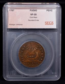 ***Auction Highlight*** 1787 Fugio Club Rays, Rounded Ends Graded vf35 By SEGS (fc)