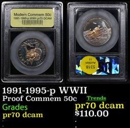 Proof 1991-1995-p WWII Modern Commem Half Dollar 50c Graded GEM++ Proof Deep Cameo By USCG