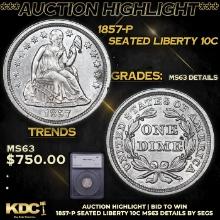 ***Auction Highlight*** 1857-p Seated Liberty Dime 10c Graded ms63 details By SEGS (fc)
