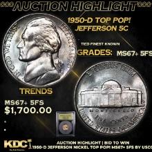 ***Auction Highlight*** 1950-d Jefferson Nickel TOP POP! 5c Graded GEM++ 5fs By USCG (fc)