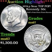 ***Auction Highlight*** 1974-p Kennedy Half Dollar Near TOP POP! 50c Graded ms67 BY SEGS (fc)